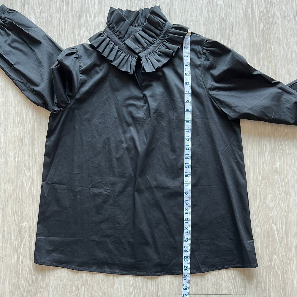 Tuckernuck Ruffle Neck Bouvier Blouse Large Black Preppy - Picture 5 of 12